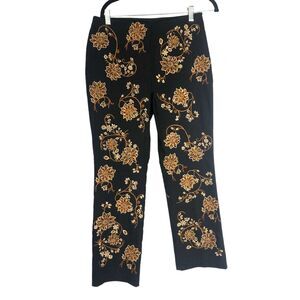 Karen Kane Black Floral Embroidery Straight Leg Ankle Office Dress Pant Size 12P